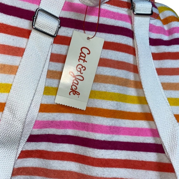 Boho Sunset Rainbow Striped Terrycloth Bucket Style Bag Backpack Rope Drawstring - Picture 9 of 13